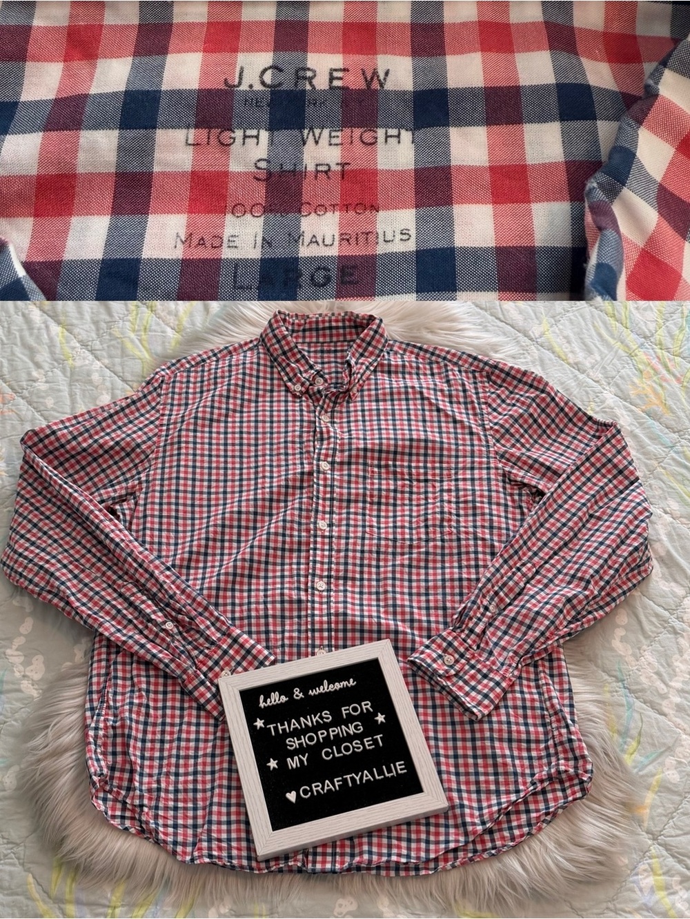 J. Crew Red and Blue Gingham Light Weight Button-Down Shirt | Men’s Large